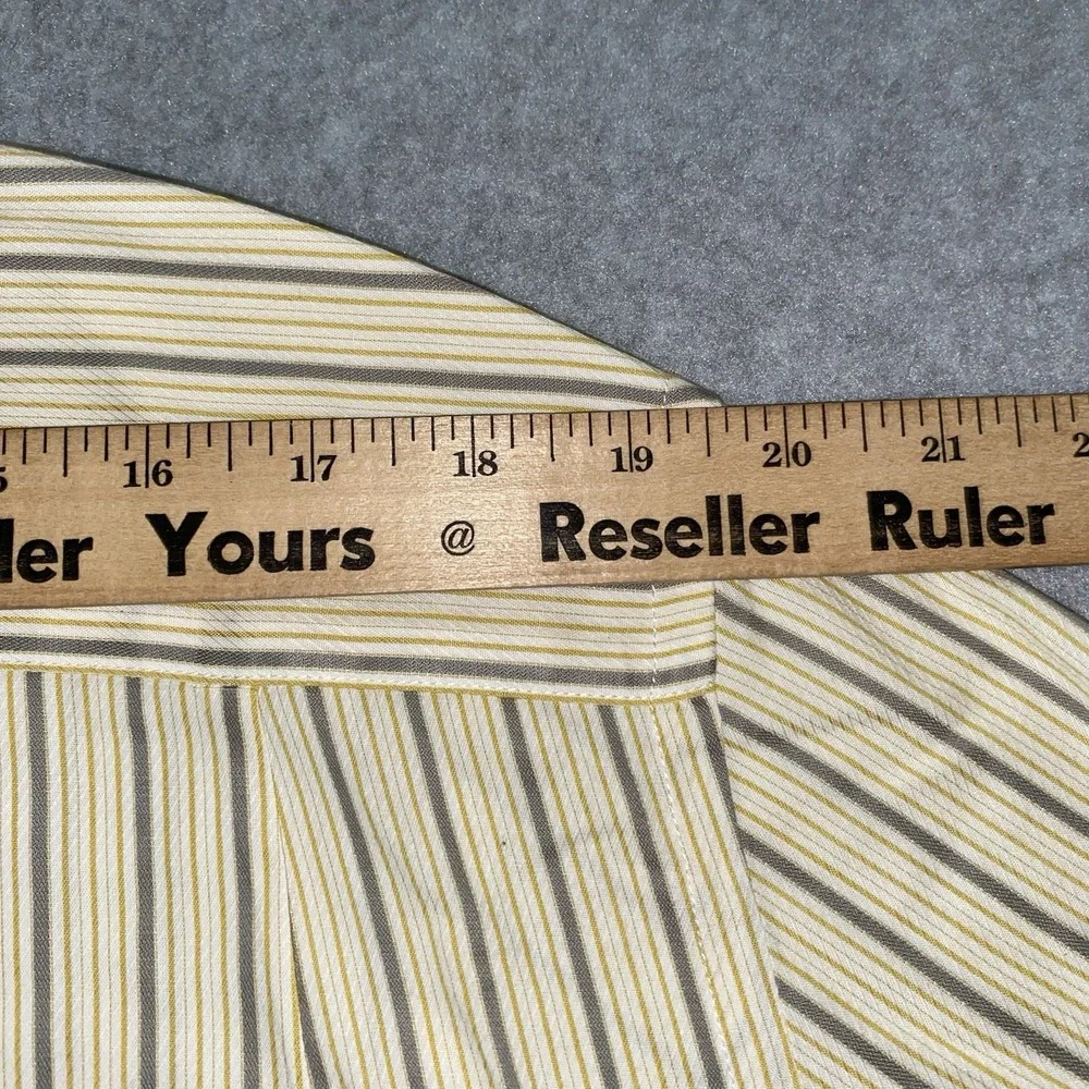 Banana Republic Button Up Shirt Men's L 16-16.5 Yellow Gray‎ Stripe Long Sleeve
